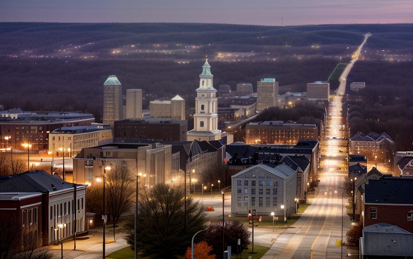 AI painting of a city block resembling and older section of a medium east coast town like Philadelphia or Reading PA.